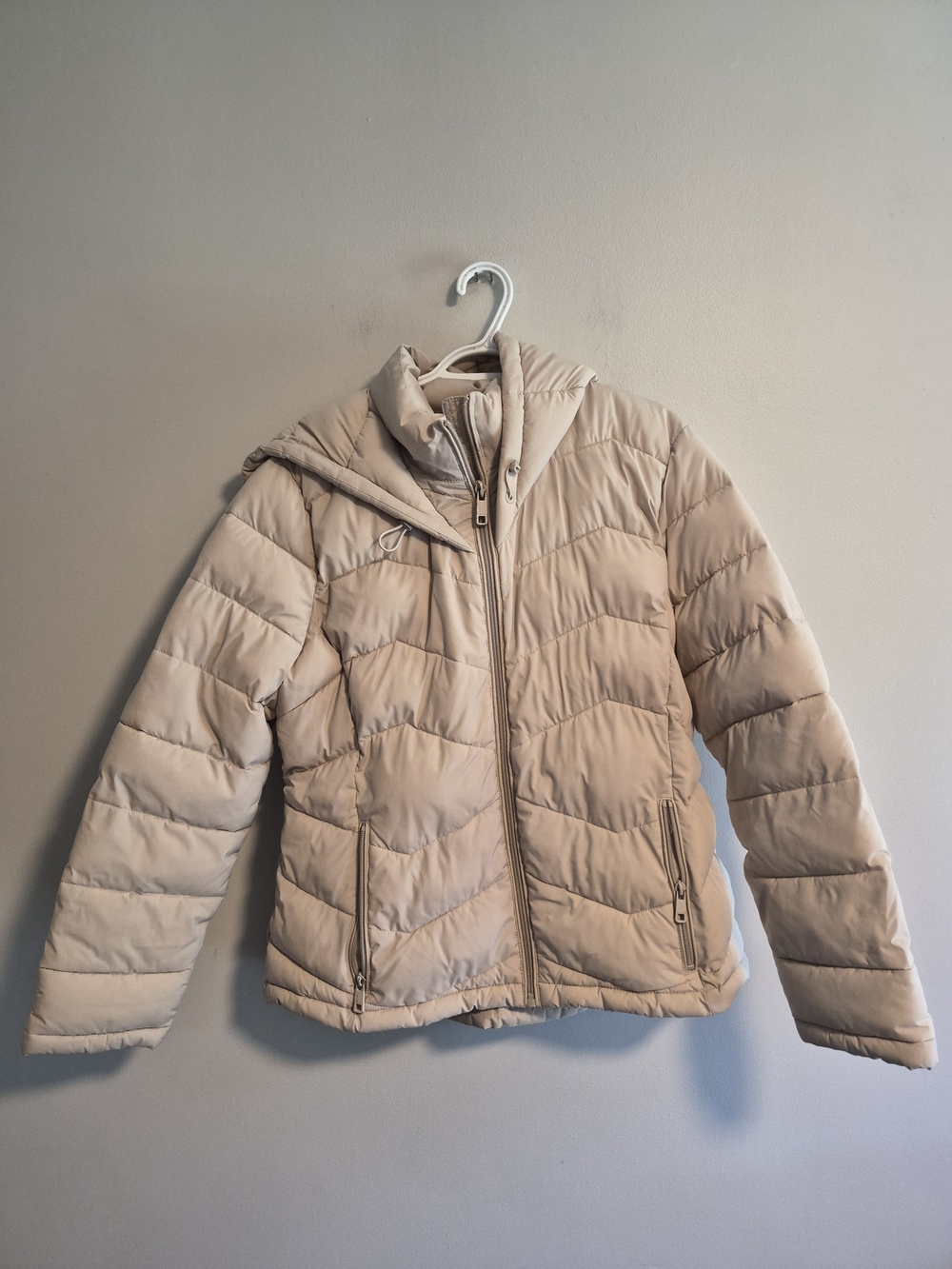 Calvin Klein Xl Beige Quilted Zip Up Hooded Winter Puffer Jacket